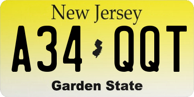 NJ license plate A34QQT