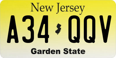 NJ license plate A34QQV