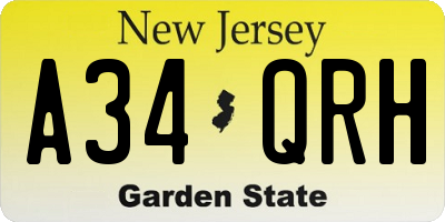 NJ license plate A34QRH