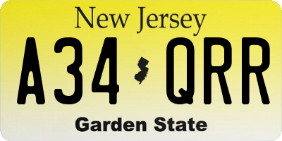 NJ license plate A34QRR