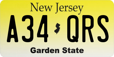 NJ license plate A34QRS