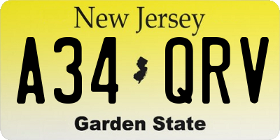 NJ license plate A34QRV
