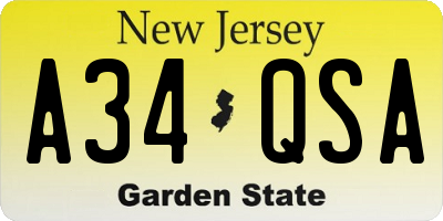 NJ license plate A34QSA