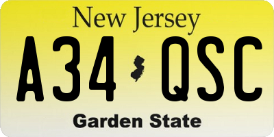 NJ license plate A34QSC