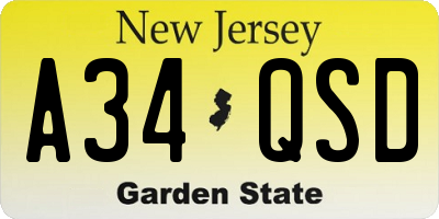 NJ license plate A34QSD
