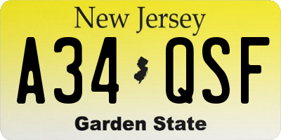 NJ license plate A34QSF