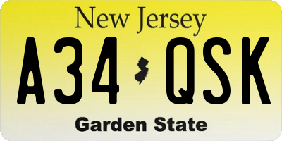 NJ license plate A34QSK