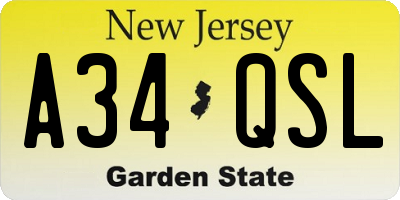 NJ license plate A34QSL