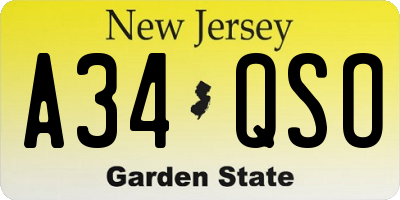 NJ license plate A34QSO