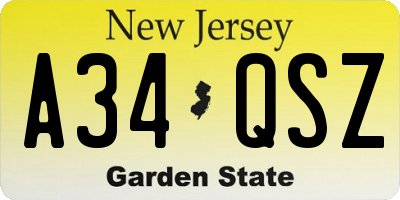 NJ license plate A34QSZ
