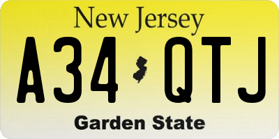 NJ license plate A34QTJ