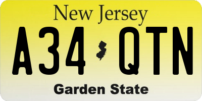 NJ license plate A34QTN