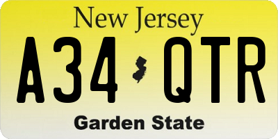 NJ license plate A34QTR