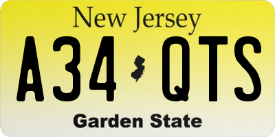 NJ license plate A34QTS