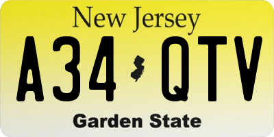 NJ license plate A34QTV
