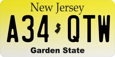 NJ license plate A34QTW