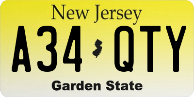 NJ license plate A34QTY