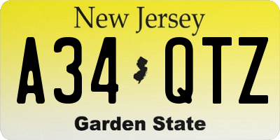 NJ license plate A34QTZ