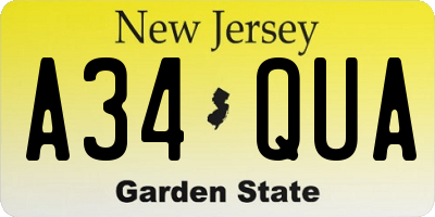 NJ license plate A34QUA
