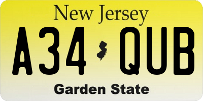 NJ license plate A34QUB