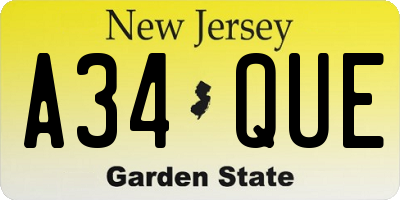 NJ license plate A34QUE