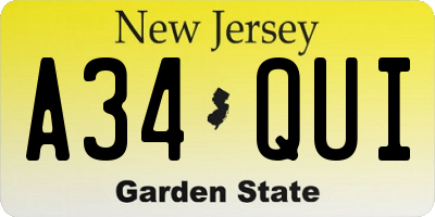 NJ license plate A34QUI