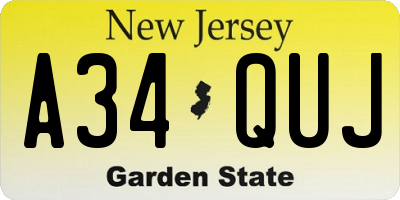 NJ license plate A34QUJ