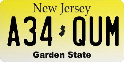 NJ license plate A34QUM