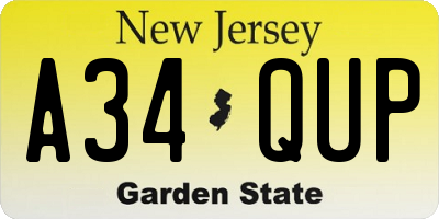 NJ license plate A34QUP
