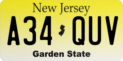 NJ license plate A34QUV