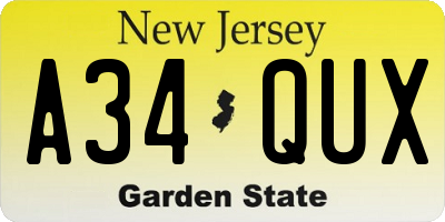 NJ license plate A34QUX