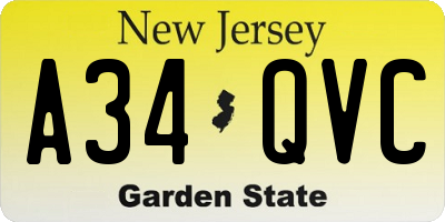 NJ license plate A34QVC