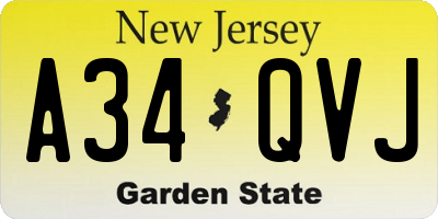 NJ license plate A34QVJ
