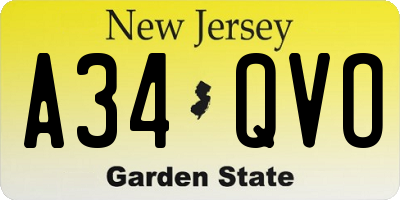 NJ license plate A34QVO