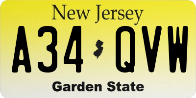 NJ license plate A34QVW