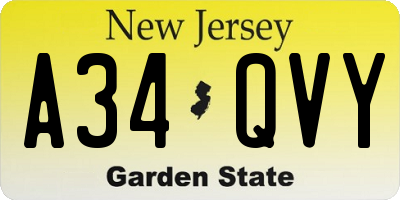 NJ license plate A34QVY