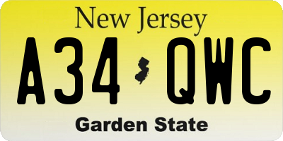 NJ license plate A34QWC