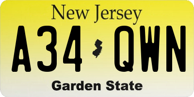 NJ license plate A34QWN