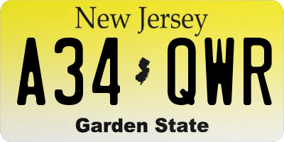 NJ license plate A34QWR