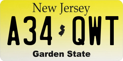 NJ license plate A34QWT
