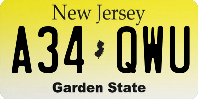 NJ license plate A34QWU