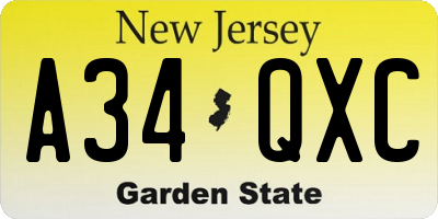 NJ license plate A34QXC