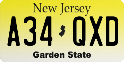 NJ license plate A34QXD