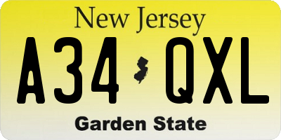 NJ license plate A34QXL