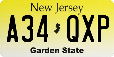 NJ license plate A34QXP