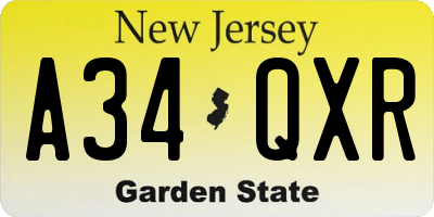 NJ license plate A34QXR