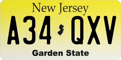 NJ license plate A34QXV