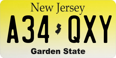 NJ license plate A34QXY