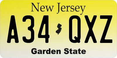NJ license plate A34QXZ