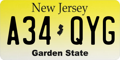 NJ license plate A34QYG